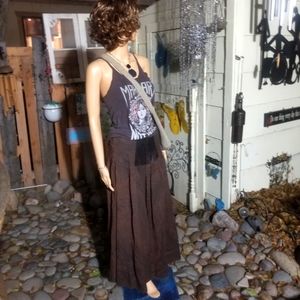 Vintage METROPOLE drop waist suede look ruffled maxi skirt